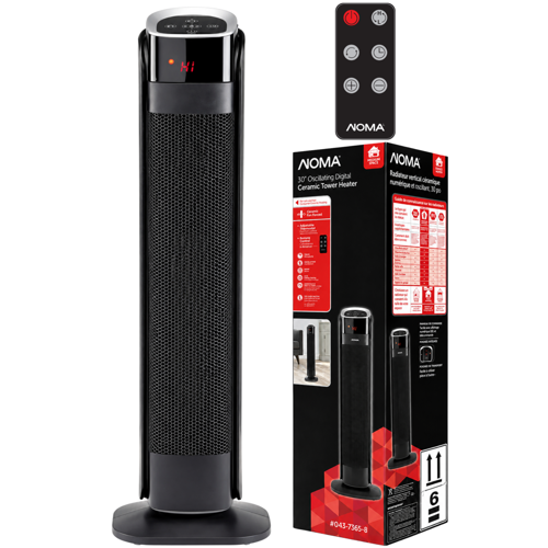 NOMA OSCILLATING DIGITAL CERAMIC TOWER HEATER 30" WITH REMOTE CONTROL