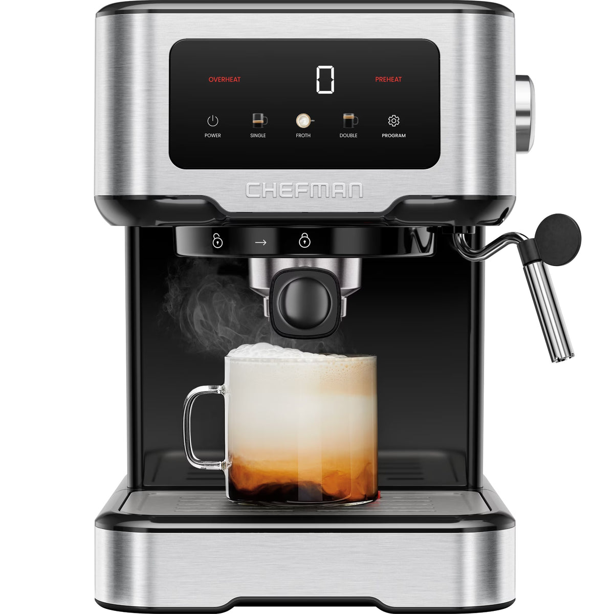 Toute nouvelle machine à expresso Chefman CraftBrew avec buse vapeur et commandes tactiles – Acier inoxydable