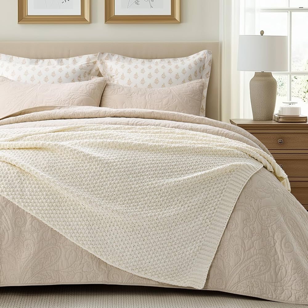 Evergrace Chenille Knit Throw Blanket – Cream