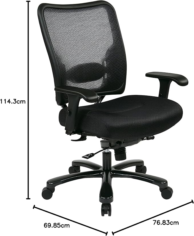 Chaise de direction ergonomique SPACE Seating pour personnes de grande taille avec dossier en résille Air Grid, siège en maille rembourré, accoudoirs réglables et base au fini bronze, noir