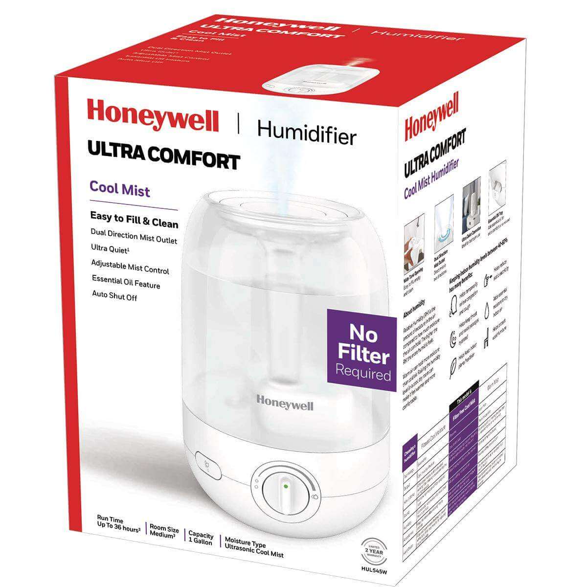Humidificateur à ultrasons à brume fraîche Honeywell Ultra Comfort™️ – 3,8 litres (1 gallon)