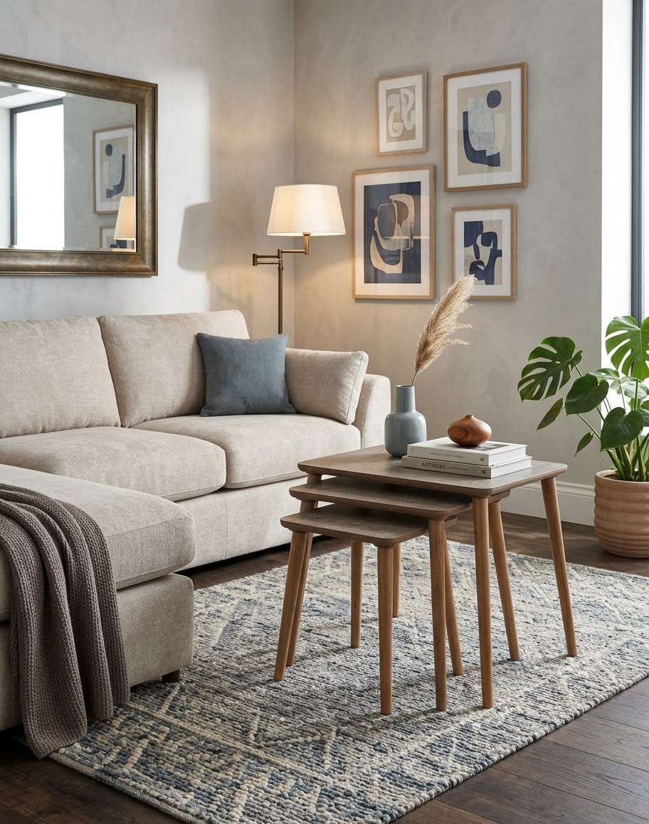 Brand-New Set of 3 Modern Wooden Nesting Tables