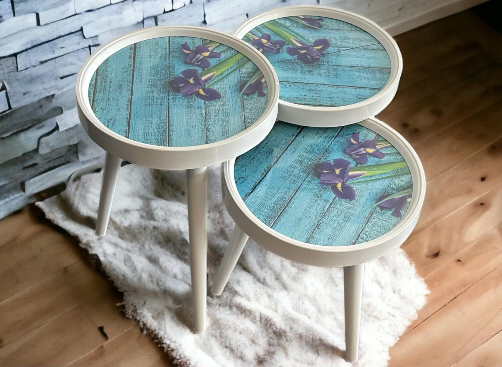 3-Piece Decorative Nesting Side Tables. Flowers Style