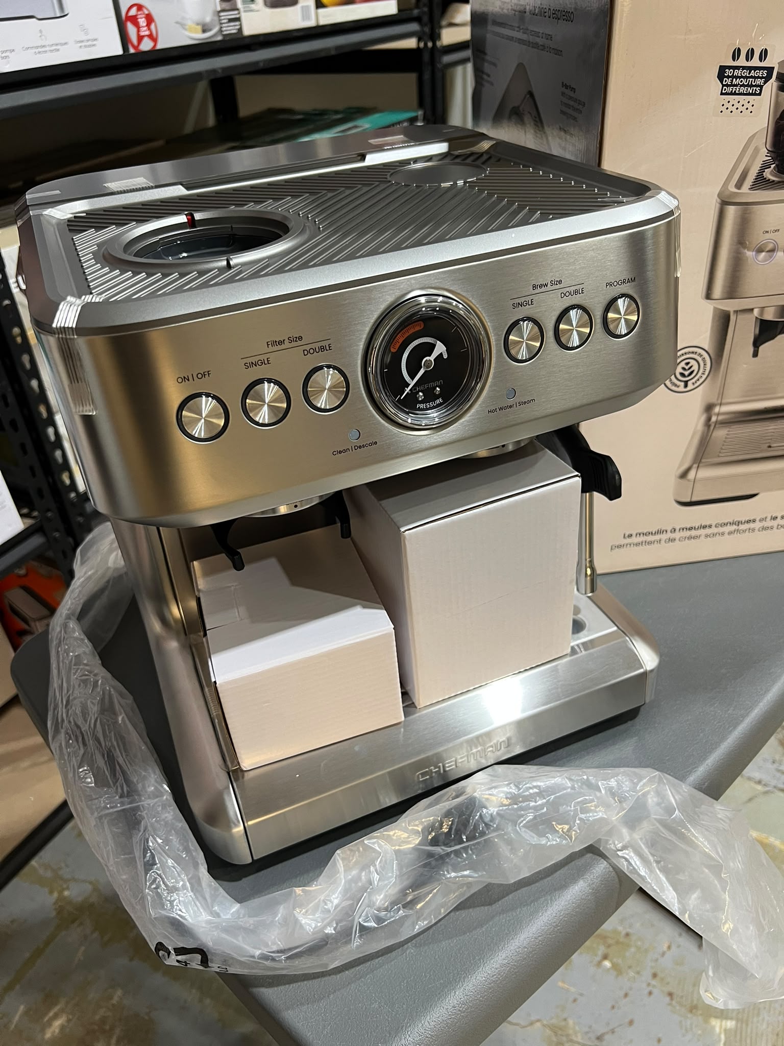 Chefman Crema Supreme Espresso Machine with Built-in Conical Burr Grinder