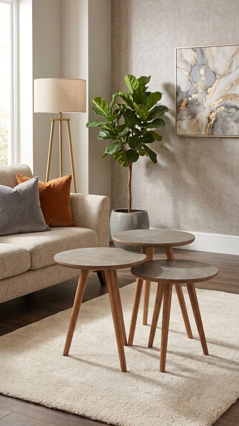 Brand-New 3-Piece Wood Nesting Side Table Set – Warm Walnut Finish
